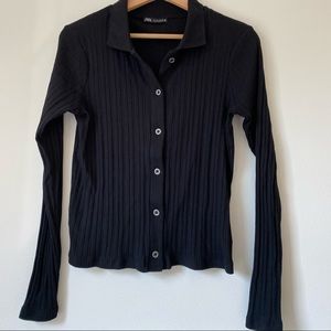 Zara Black Long Sleeve Polo Top.